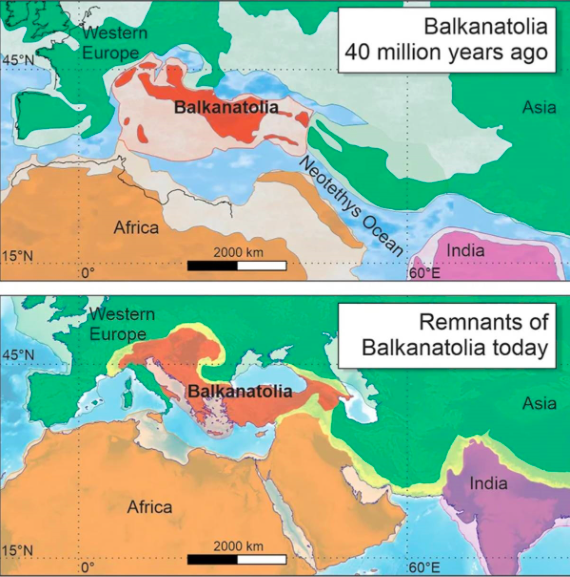 Balkanatolia prije 40 miliona godina i danas