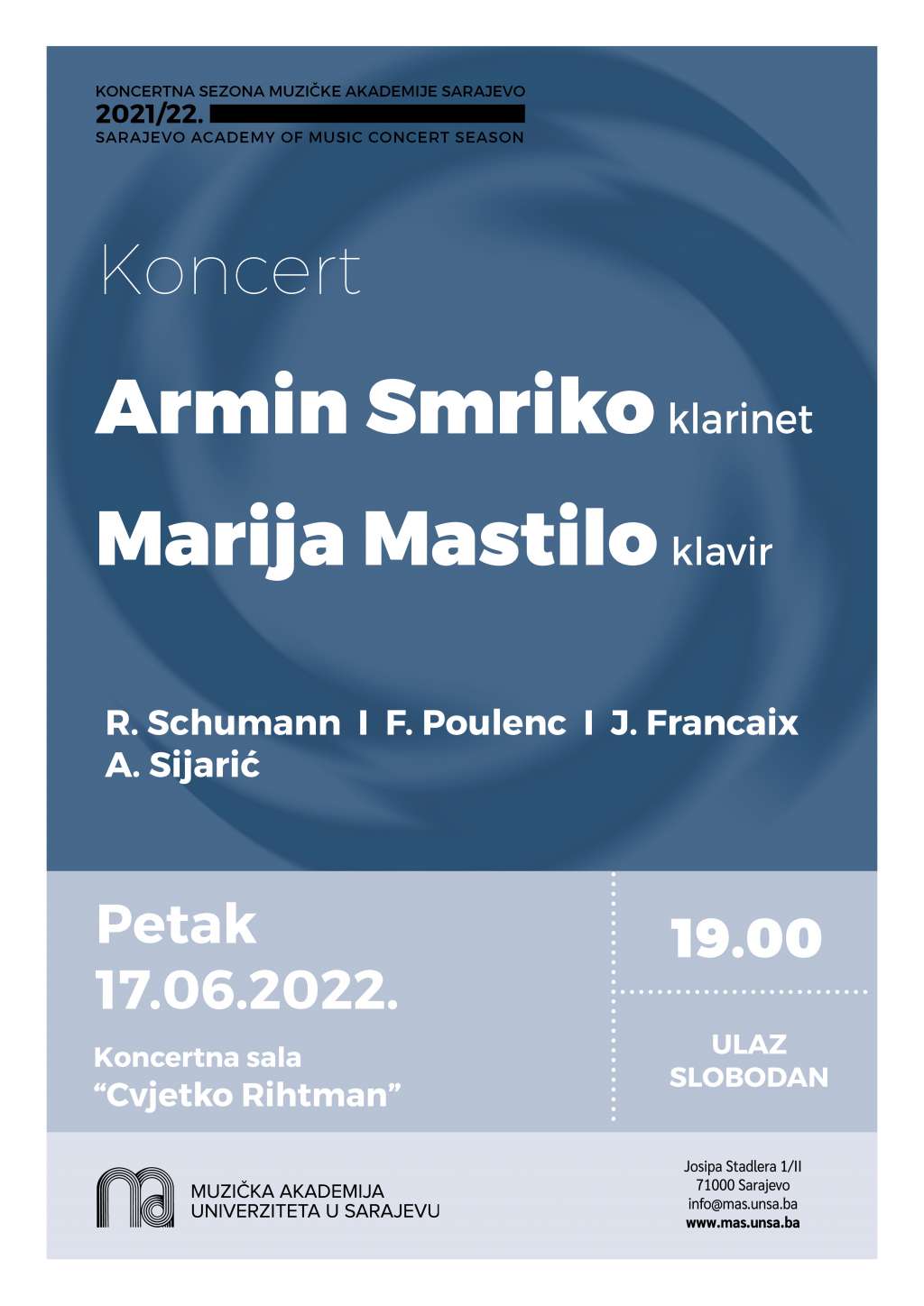 Klarinetista Armin Smriko i pijanistica Marija Mastilo na koncertu Muzičke akademije UNSA