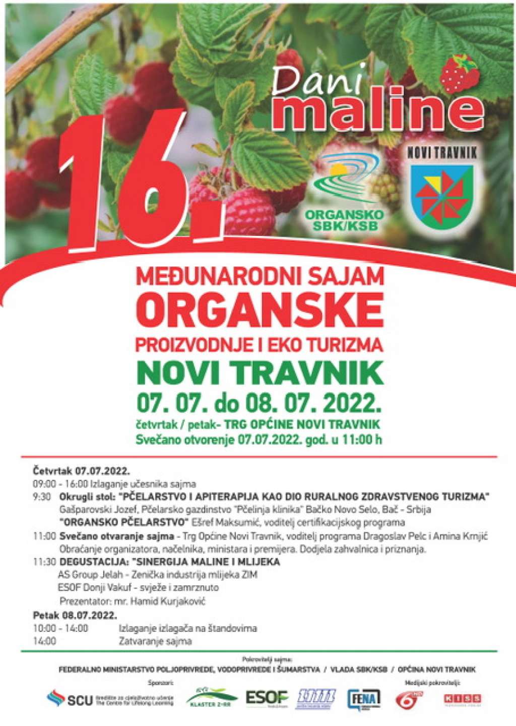 U Novom Travniku Sajam organske proizvodnje i eko turizma 'Dani Maline 2022.'