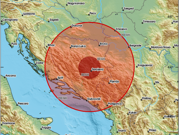 Zemljotres jačine 4.0 po Richteru registriran u Semizovcu 10 km sjeverno od Sarajeva