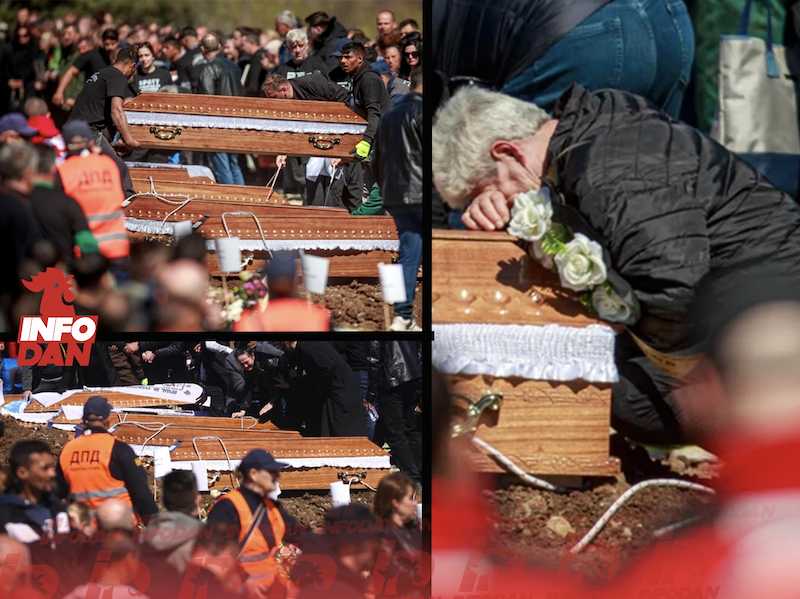 👉 Na hiljade ljudi okupilo se u Kočanima kako bi ispratili stradale u požaru! Ljudi padaju od tuge, sirene Hitne pomoći odjekuju, a helikopter nadlijeće grad! 🕊️