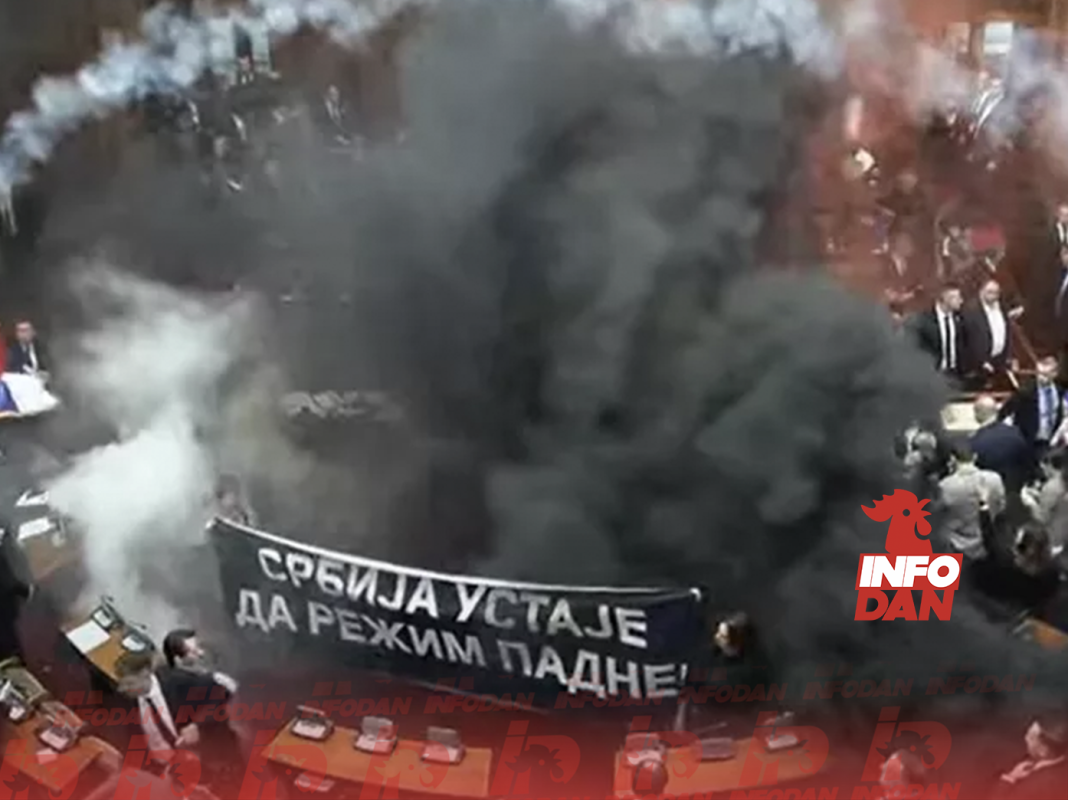 HAOS U SKUPŠTINI SRBIJE: DIMNE BOMBE, TUČNJAVA, KAOS – BRNABIĆ JEDVA DOČEKALA SCENU!
