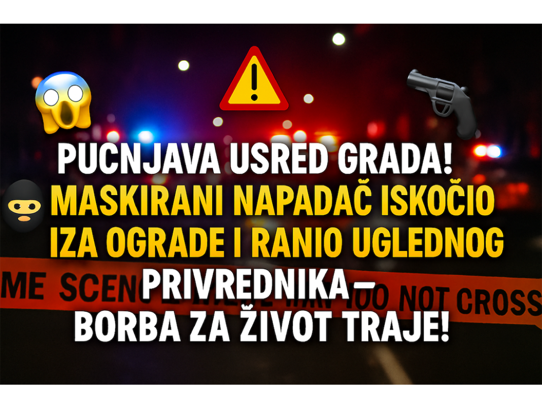 😱 Pucnjava usred grada! Maskirani napadač iskočio iza ograde i ranio uglednog privrednika – borba za život traje!