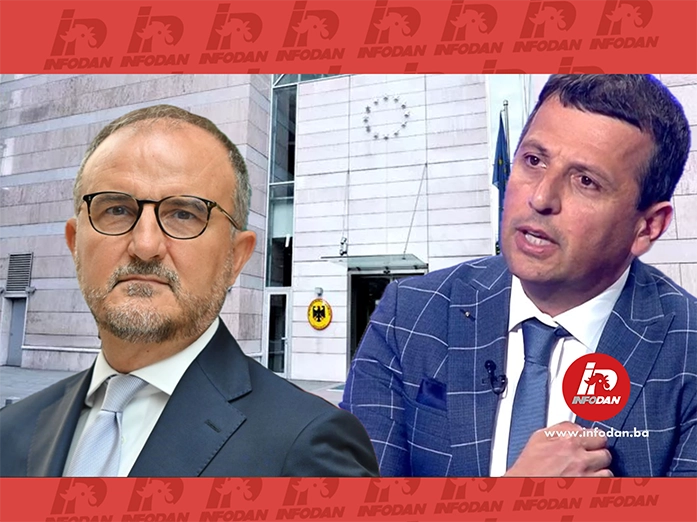 Ilustracija Vukanović ispred zgrade Delegacije EU u BiH