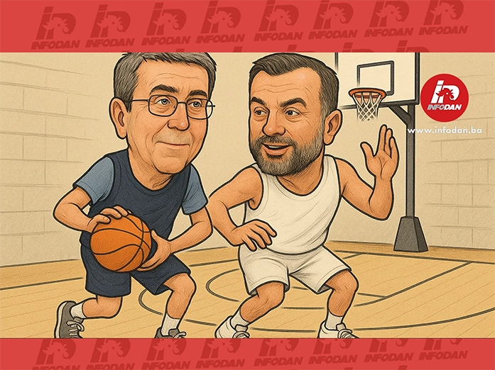 Karikatura Elmedina Konakovića Samira Avdića kao košarkaši