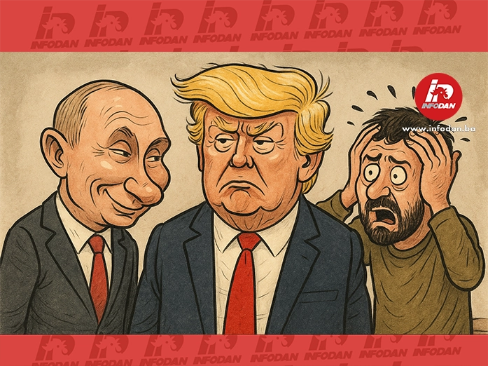 Karikatura Putin, Trump i Zelenski